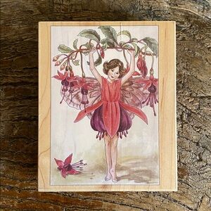 🧚‍♀️Rare🧚‍♀️Vintage Fuchsia Flower Fairy Wood Block Rubber Stamp